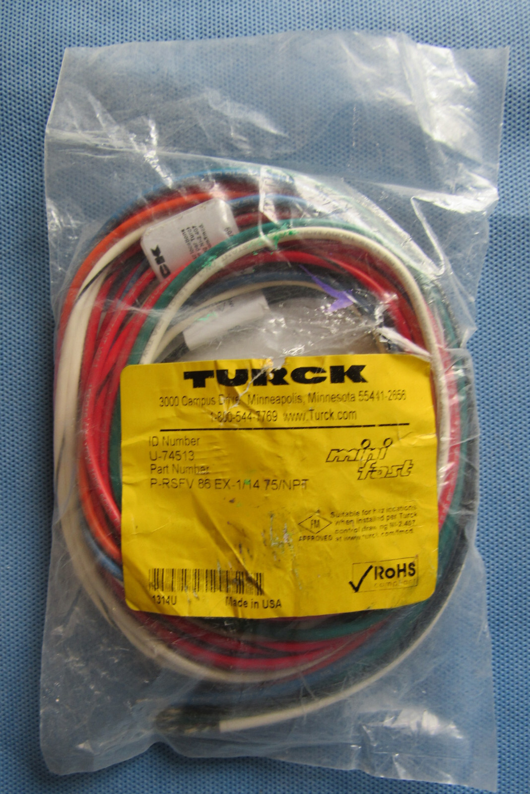 New TURCK U-74513 P-RSFV 86 EX-1/14.75/NPT MiniFast Straight Male Receptacle USA