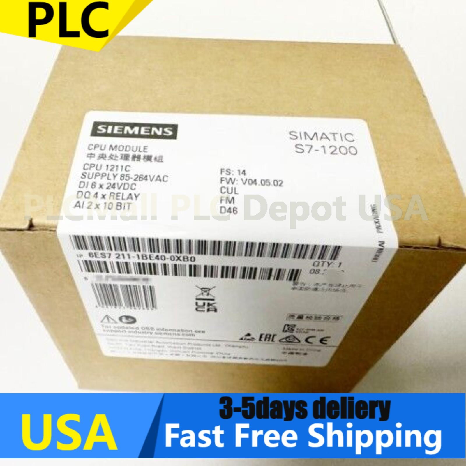New Siemens 6ES7211-1BE40-0XB0 6ES72111BE400XB0 SIMATIC S7-1200 CPU 1211C