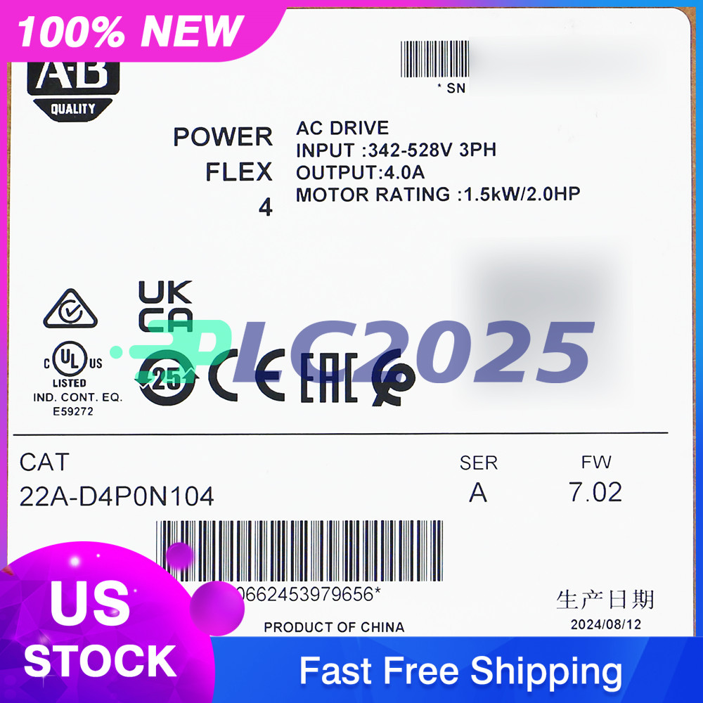 Allen Bradley 22A-D4P0N104 PowerFlex 4- 1.5 kW (2 HP) AC Drive New Sealed