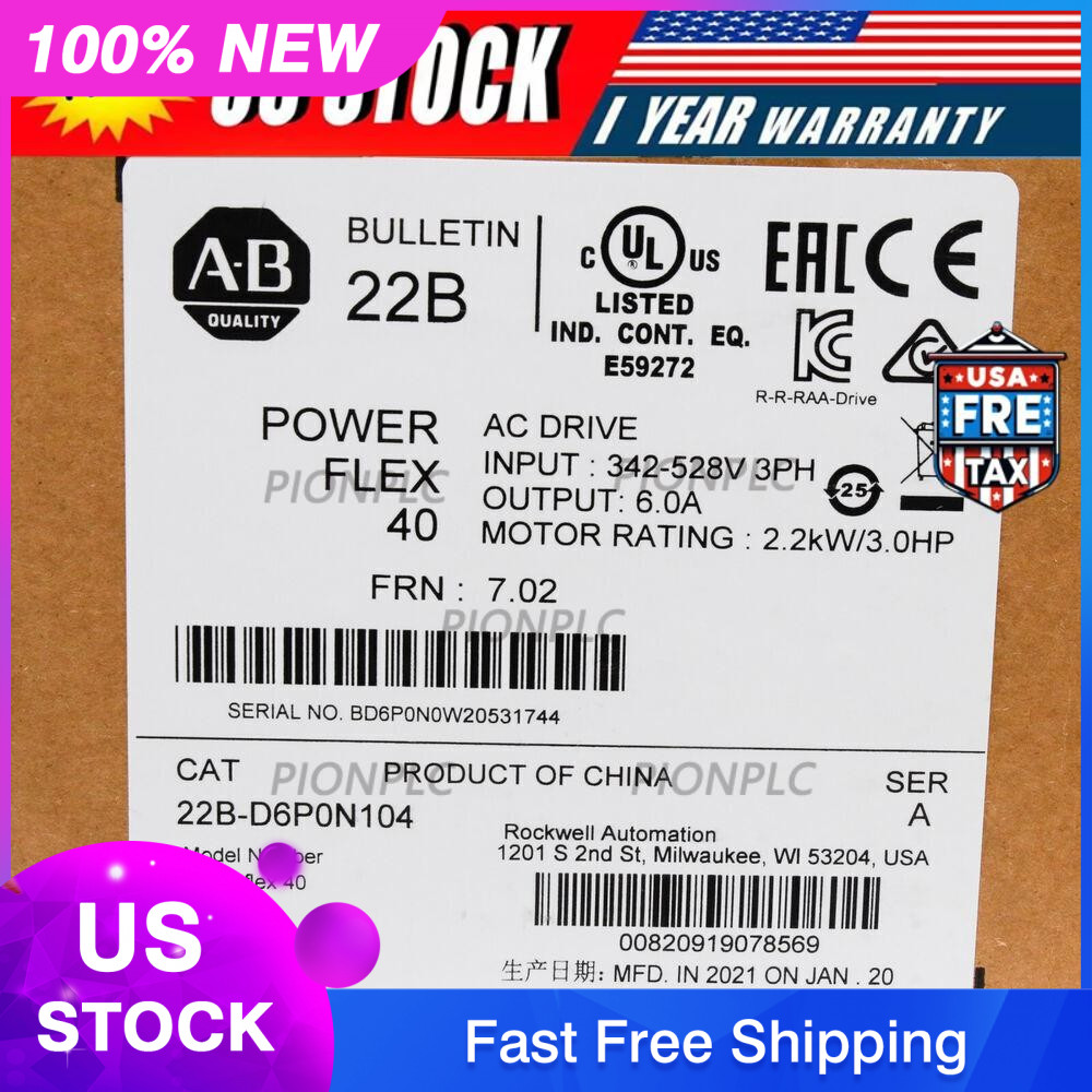 New AB 22B-D6P0N104 Powerflex 40 AC Drive 3.0Hp 2.2kW 22BD6P0N104 US Free Tax