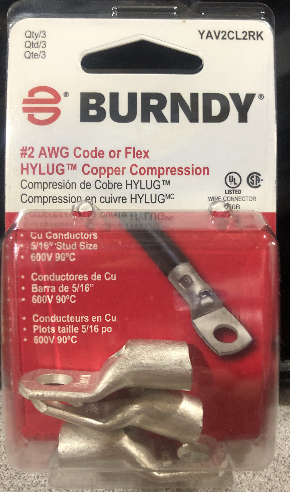 BURNDY YAV2CL2RK #2 HYLUG Copper Compression Lug (3 Pack)