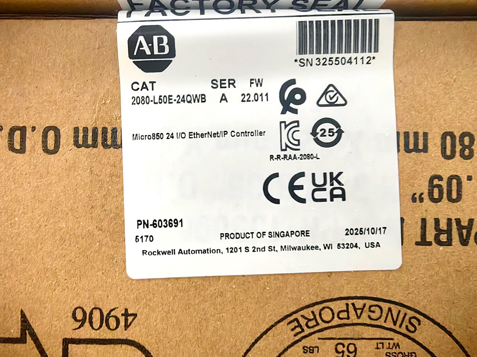 2025 New Allen-Bradley 2080-L50E-24QWB /A Micro850 24 I/O EtherNet/IP Controller