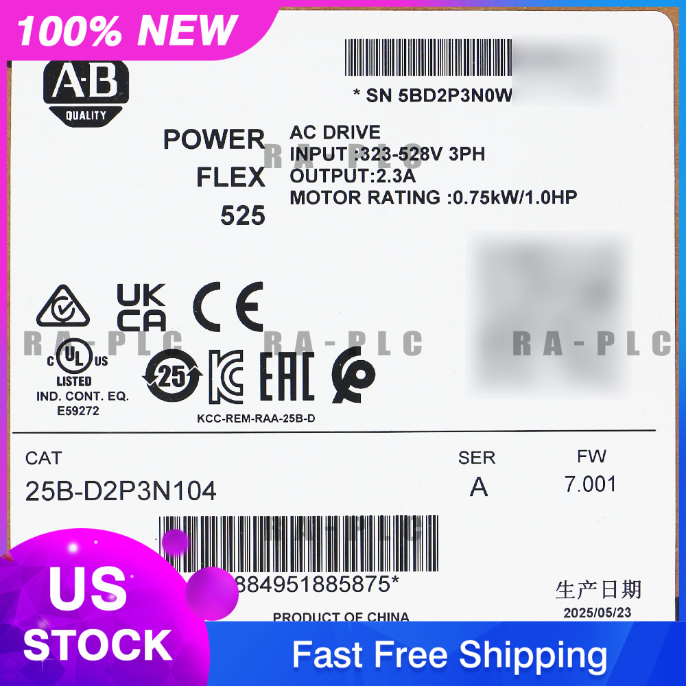 2025 NEW Allen-Bradley 25B-D2P3N104 PowerFlex 525 0.75kW 1.0HP AC Drive