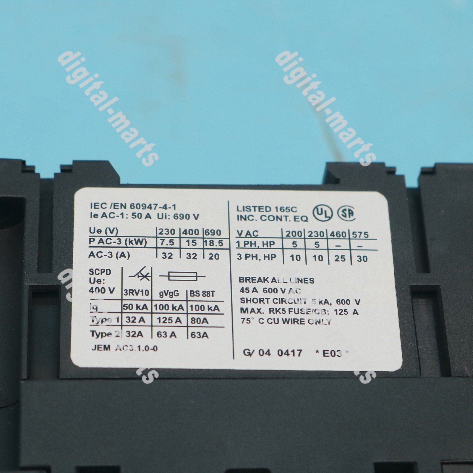 NEW SIEMENS ONE Sirius 3RT1034-1AC20 3RT10341AC20 AC-3 24V 3P S2 Contactor