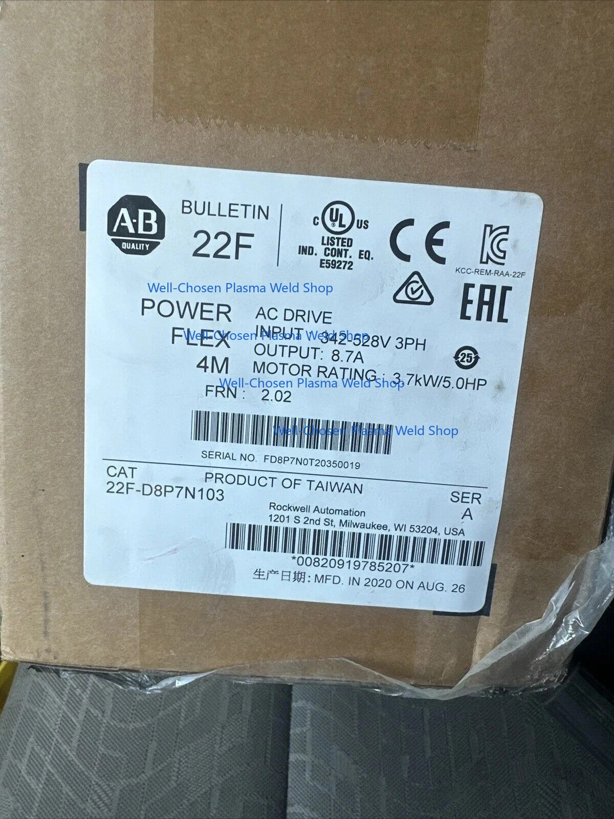 New 22F-D8P7N103 Allen-Bradley 3.7KW 5HP AC Drive Free Shipping