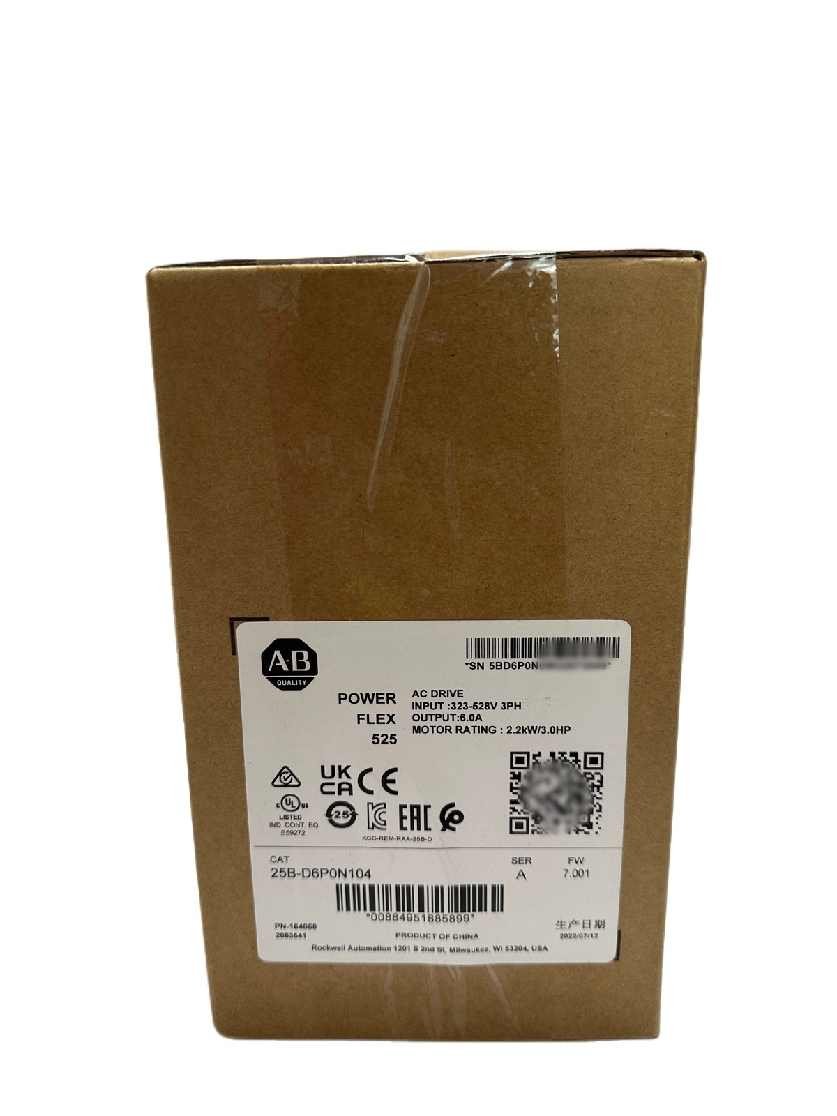 New Allen-Bradley 25B-D6P0N104 PowerFlex 525 AC Drive 480VAC 3 HP 2.2kW