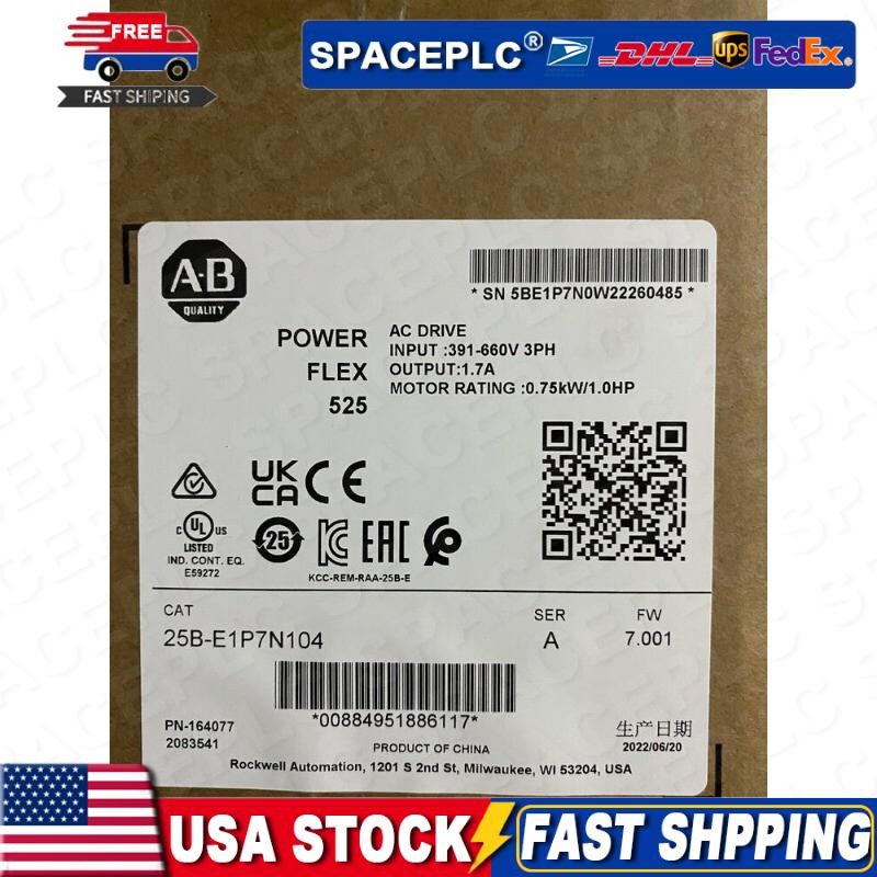 Allen-Bradley 25B-E1P7N104 PowerFlex 525 0.75kW (1Hp) 660V AC Drive US Free Tax