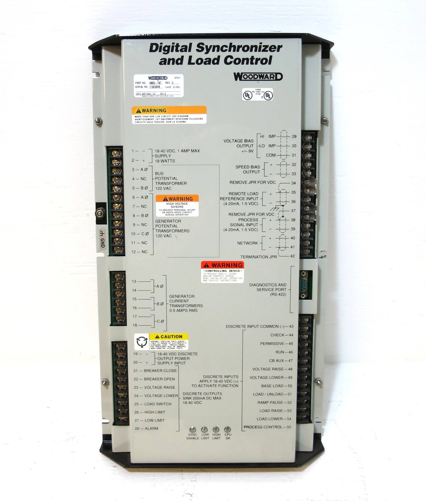 Woodward 9905-797 Rev C Digital Synchronizer and Load Control PLC Relay 9905797