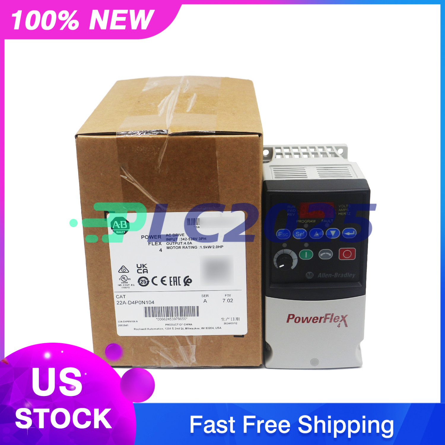 Allen Bradley 22A-D4P0N104 PowerFlex 4- 1.5 kW (2 HP) AC Drive New Sealed