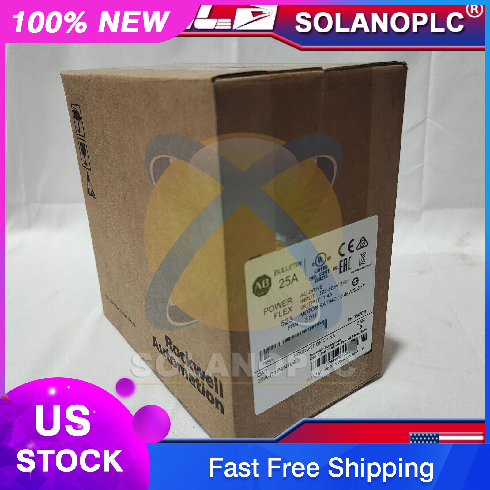 AB 25A-D1P4N104 AC Drive 0.4kW 0.5Hp 25A-D1P4N104 New Sealed US Free Tax