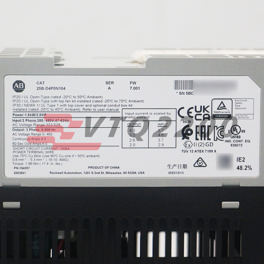 New Allen Bradley 25B-D4P0N104 PowerFlex 525 1.5kW (2Hp) AC Drive