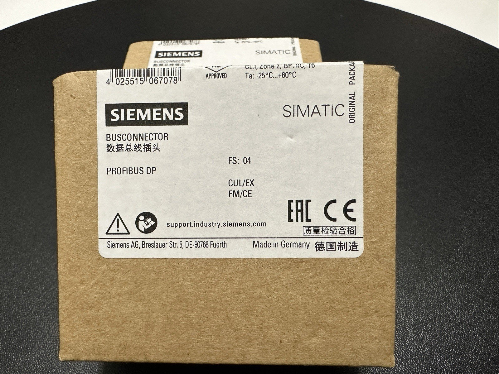 Siemens 6ES7972-0BA12-0XA0 DP Connector -New Free Shipping