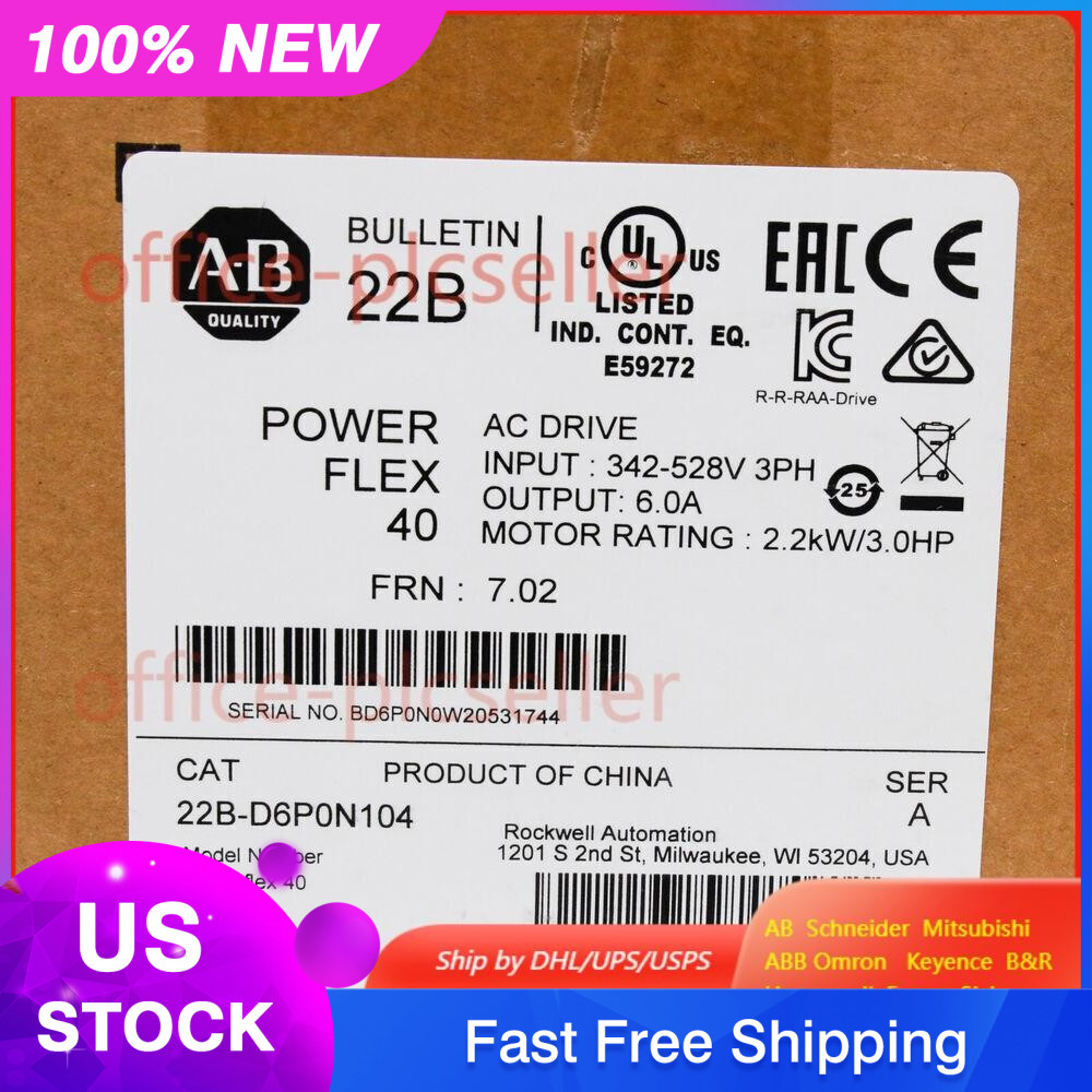New AB 22B-D6P0N104 Powerflex 40 AC Drive 3.0Hp 2.2kW 22BD6P0N104 US Free Tax