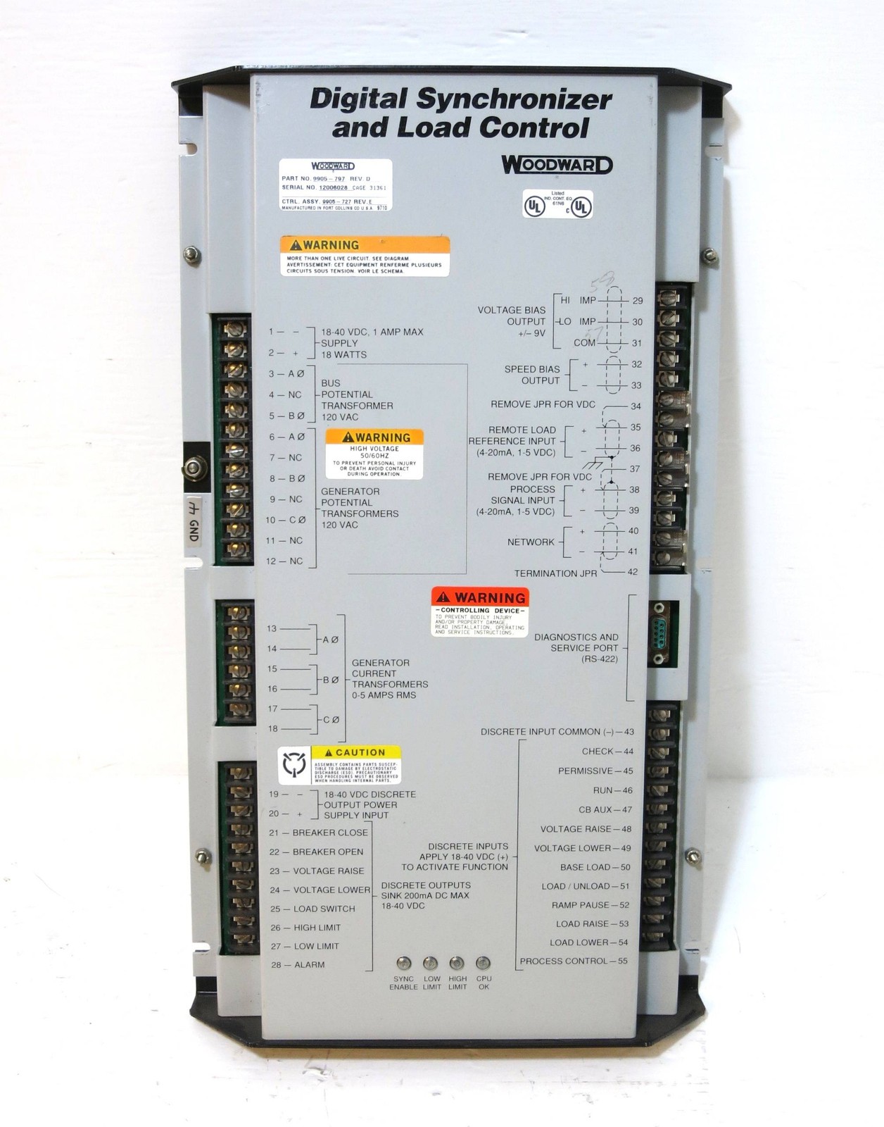 Woodward 9905-797 Rev D Digital Synchronizer and Load Control PLC Relay 9905797