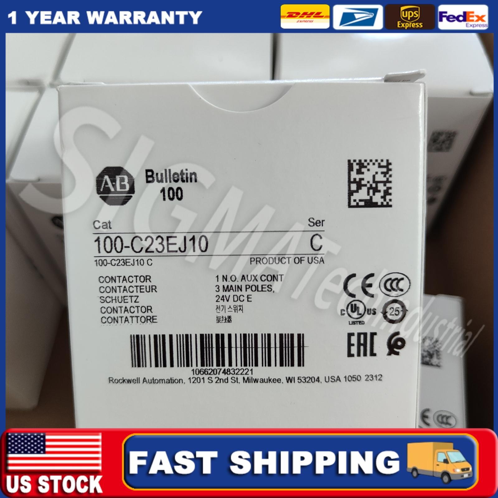 NEW ALLEN-BRADLEY IEC AB 100-C23EJ10 STANDARD CONTACTOR 23 AMP 24VDC US Free Tax