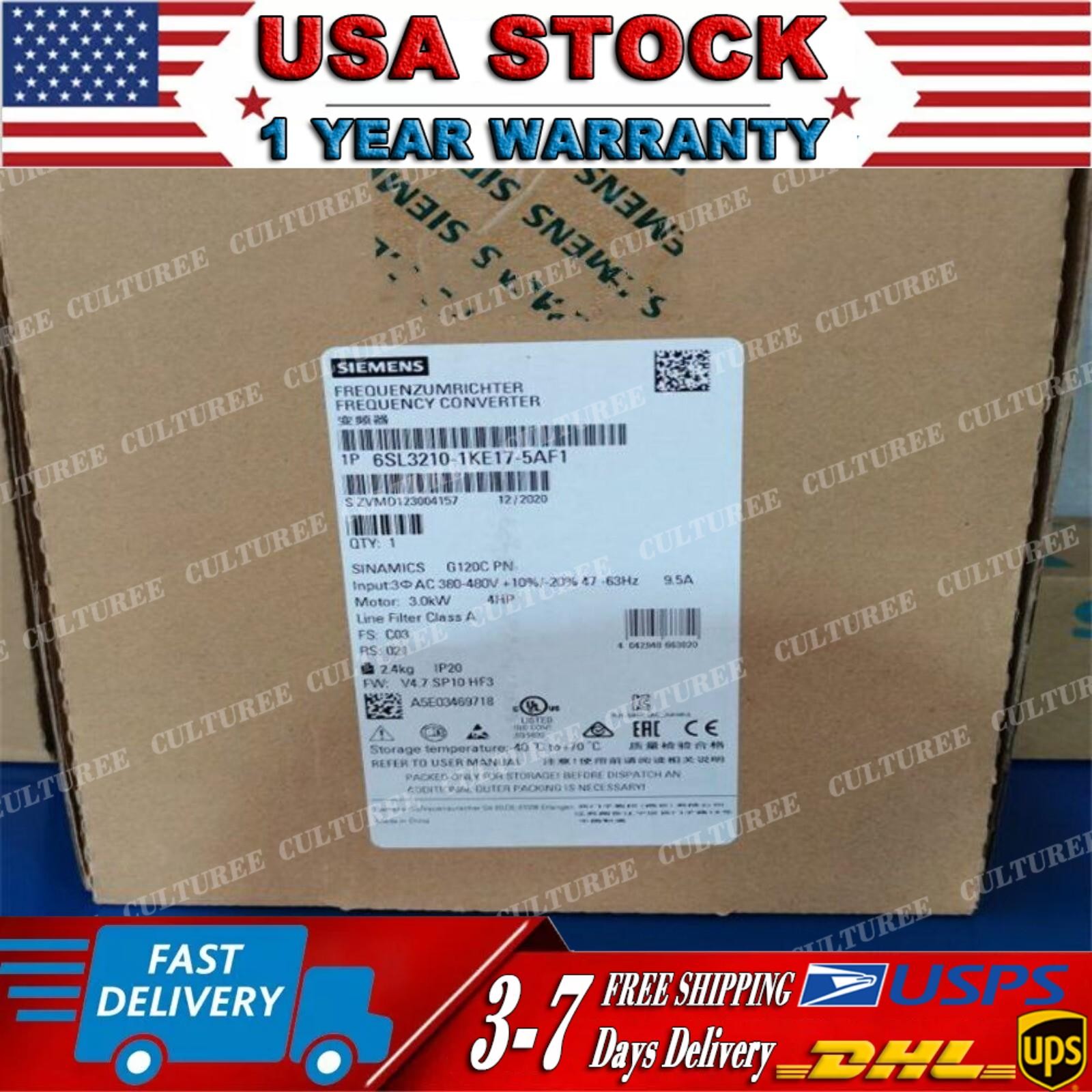 New Siemens 6SL3210-1KE17-5AF1 G120C RATED POWER 3,0KW 6SL3 210-1KE17-5AF1