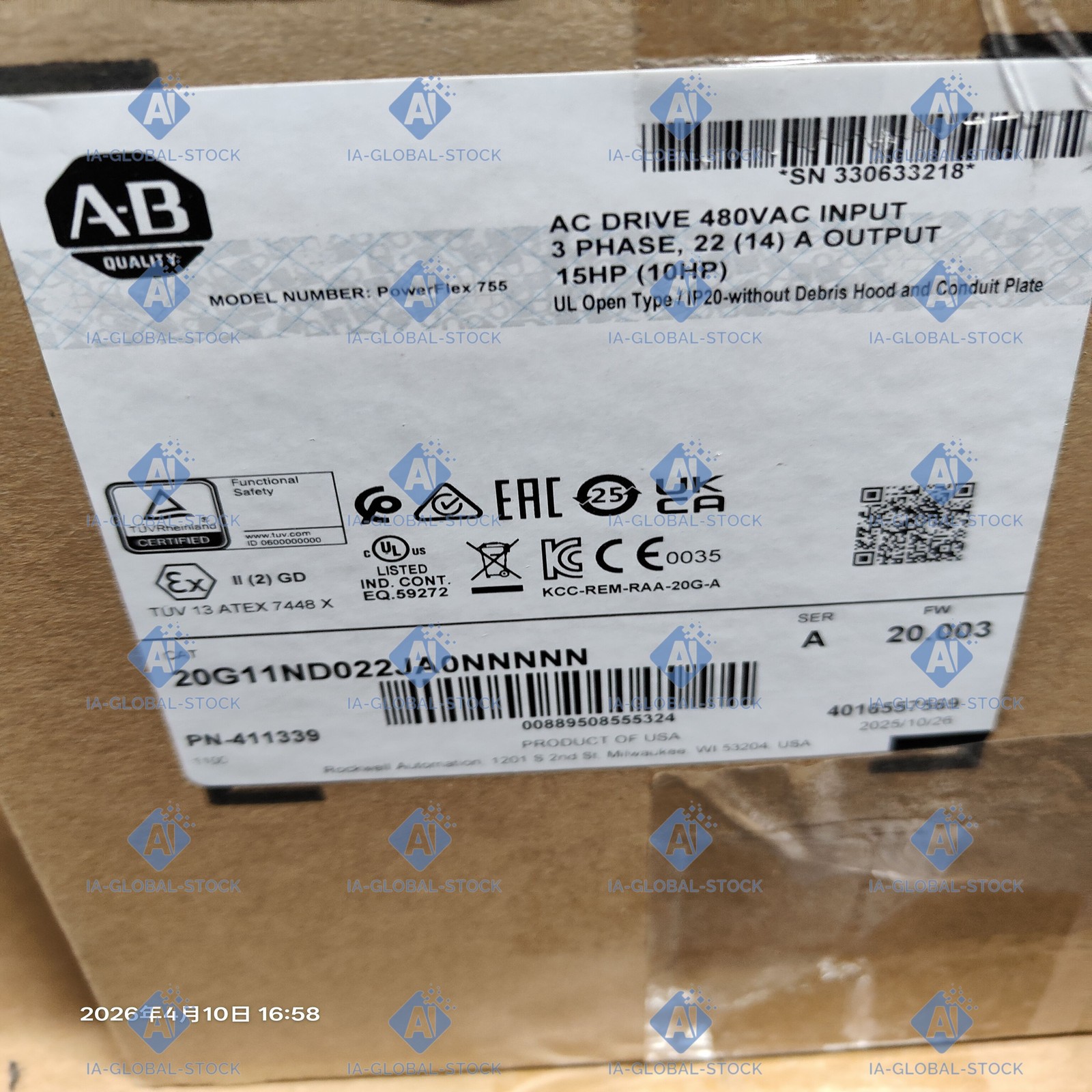 Free Shipping One Brand new Allen-Bradley 20G11ND022JA0NNNNN High Quality