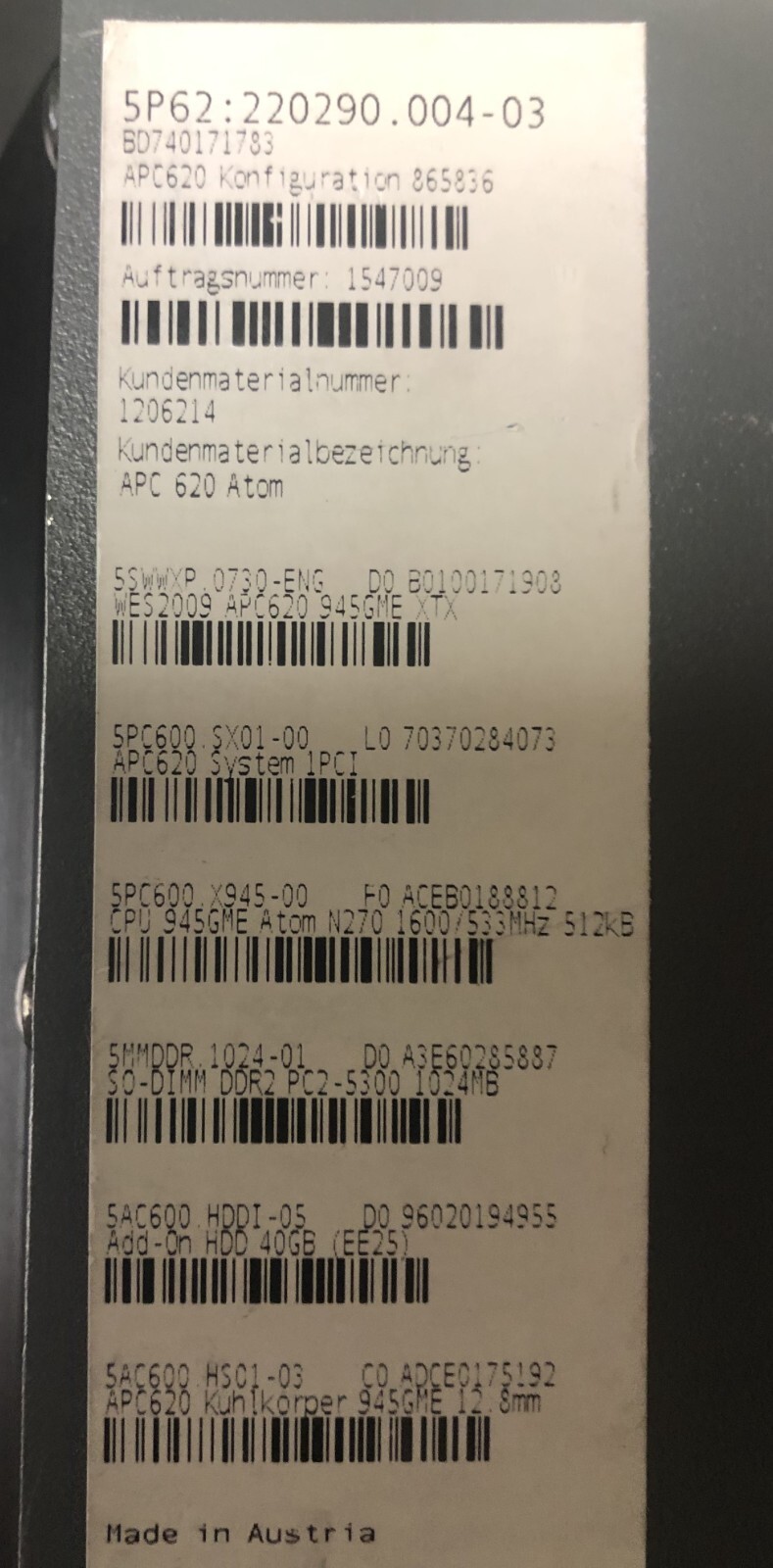 B&R Automation PC, 5PC600.SX01-00