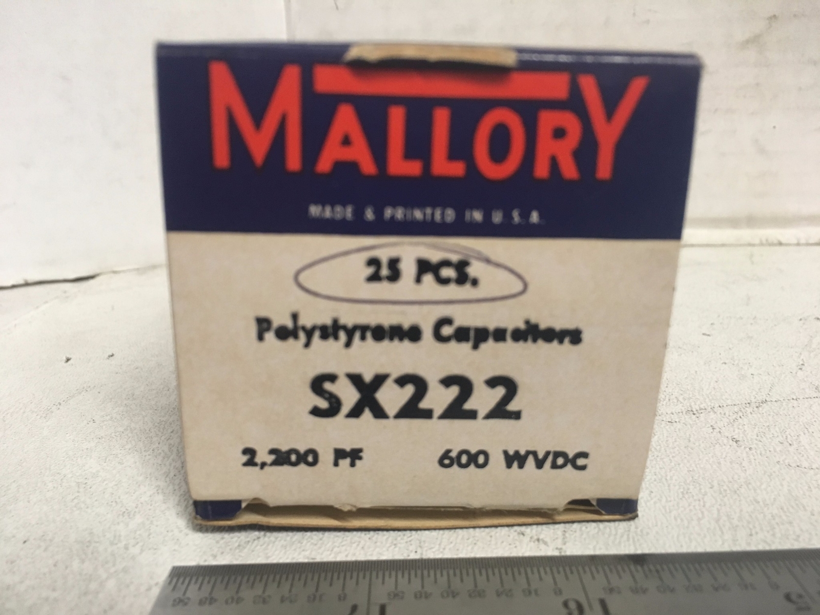 MALLORY POLYSTYRONE CAPACITORS 25 PIECES SX222 2200 PF 600 WVDC