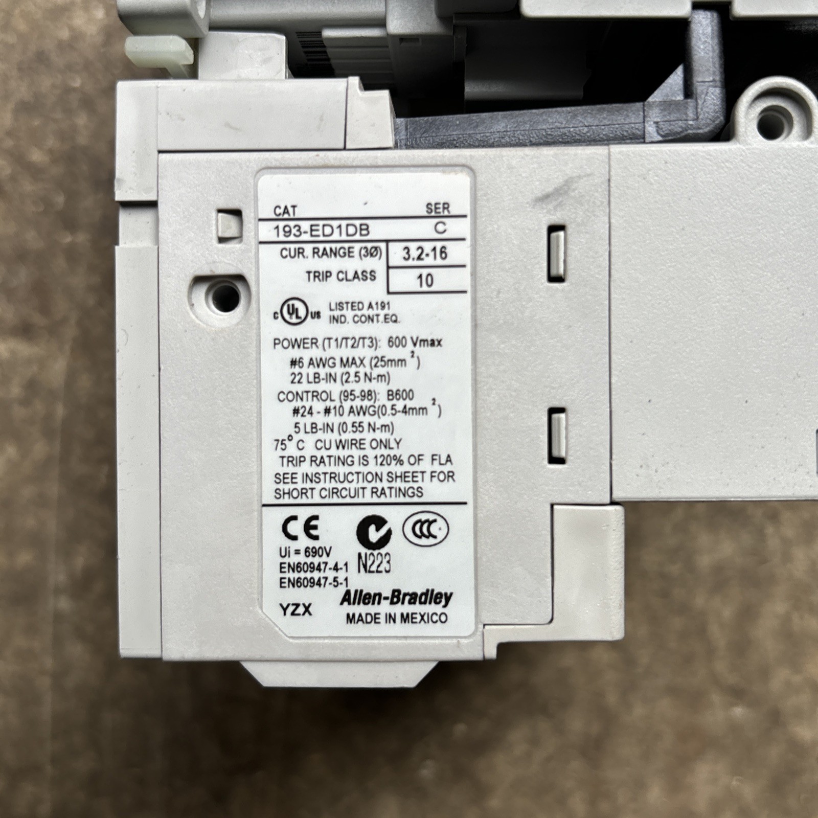 Allen Bradley 104-C12D22 Complete Device Starter With E1 Plus 193-ED1DB