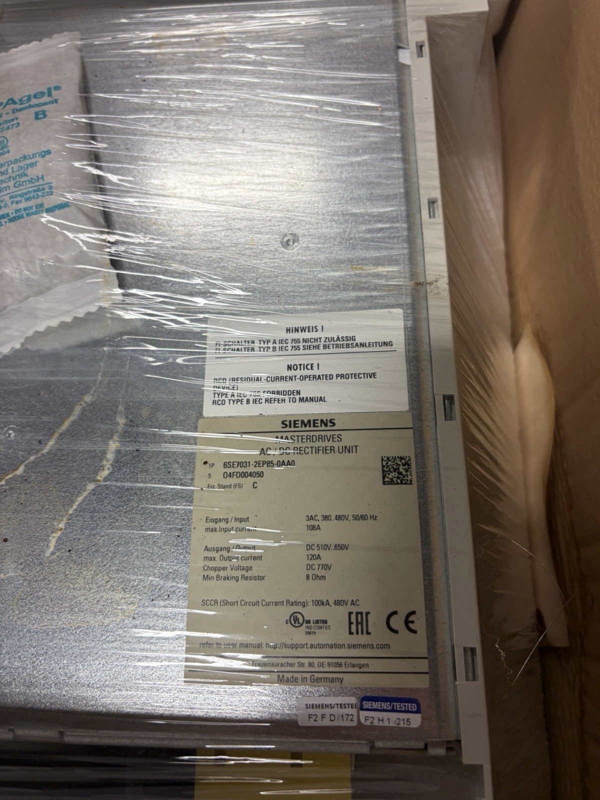 NEW OPEN BOX SIEMENS 6SE7031-2EP85-0AA0 Rectifier Power Module