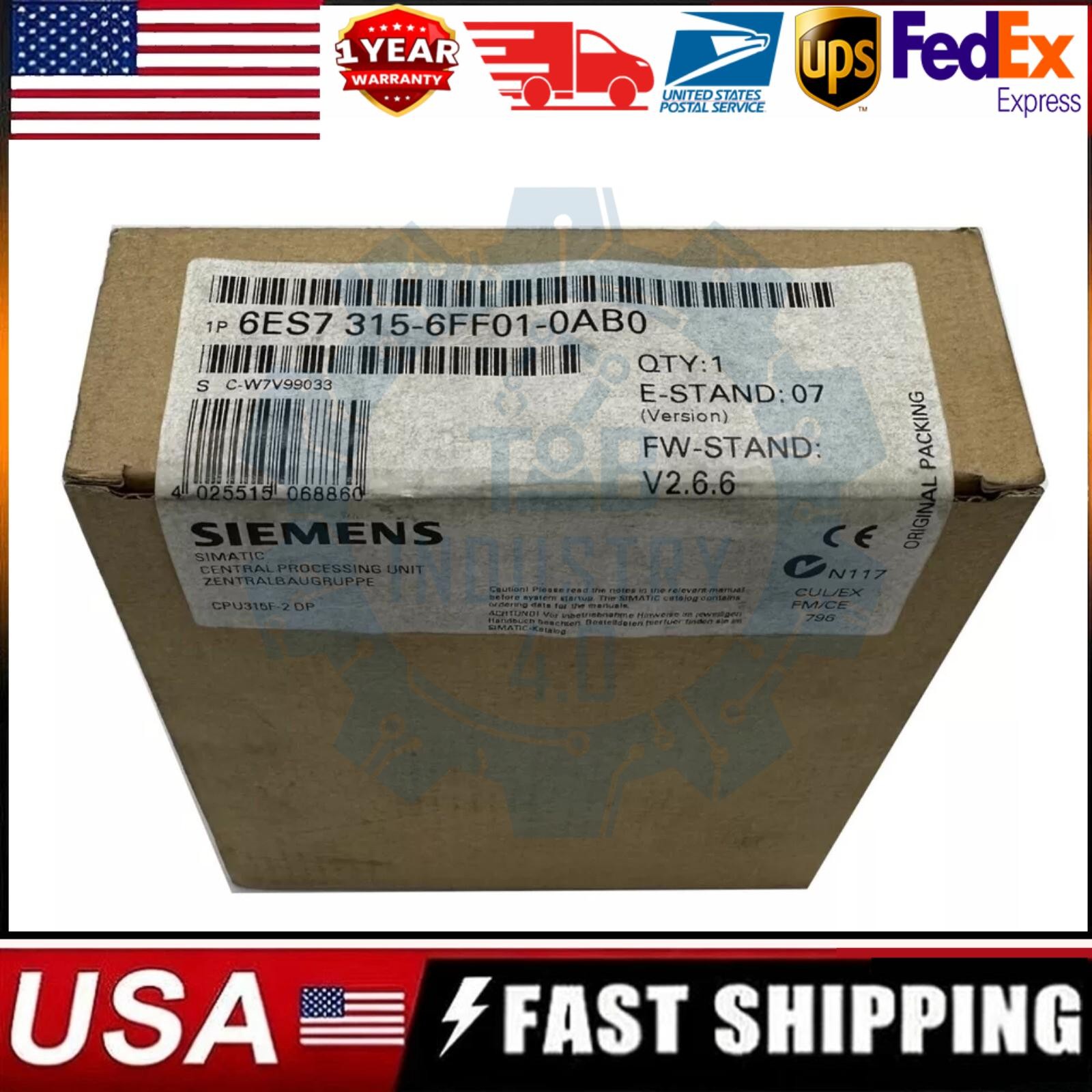 New Siemens SIMATIC S7-300, CENTRAL UNIT 6ES7315-6FF01-0AB0 6ES73156FF010AB0