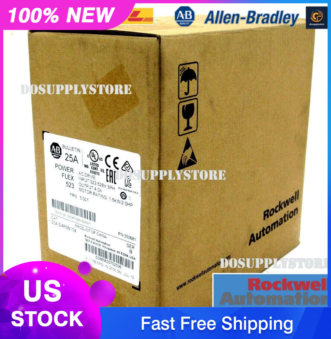 NEW ALLEN BRADLEY 25A-D4P0N104 AC DRIVE POWER FLEX 523 SERIES B 25AD4P0N104