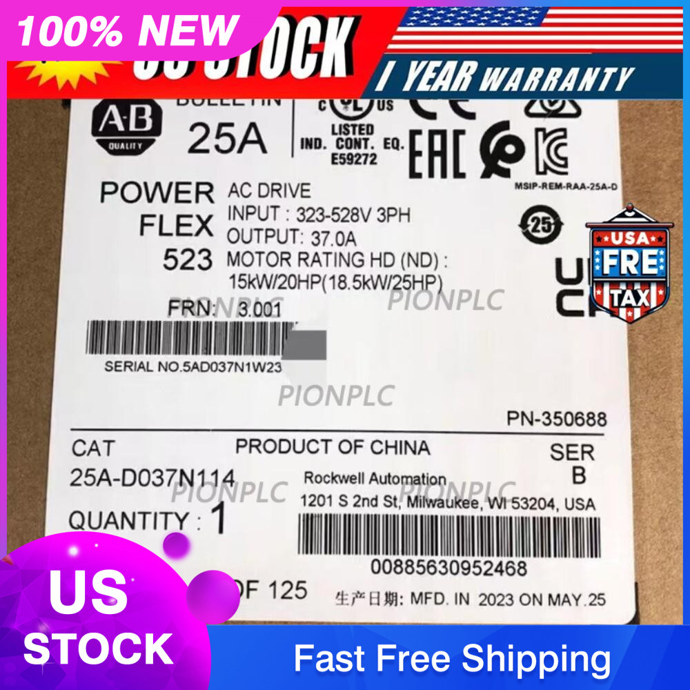 25A D037N114 Allen-Bradley 25A-D037N114 Ser B PowerFlex 523 AC Drives 20HP 15kW