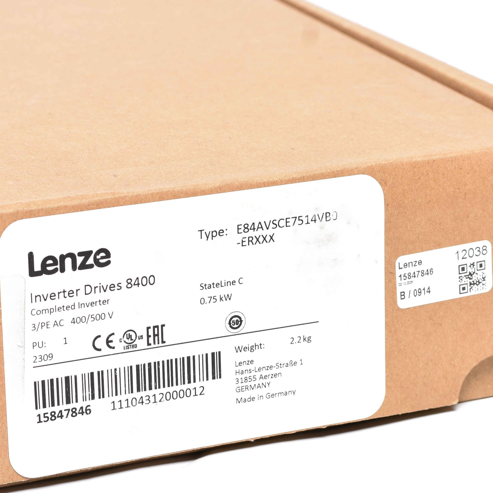 Lenze 8400 StateLine C 0.75kW E84AVSCE7514VB0 E84AVSCE7514VB0-ERXXX -New-