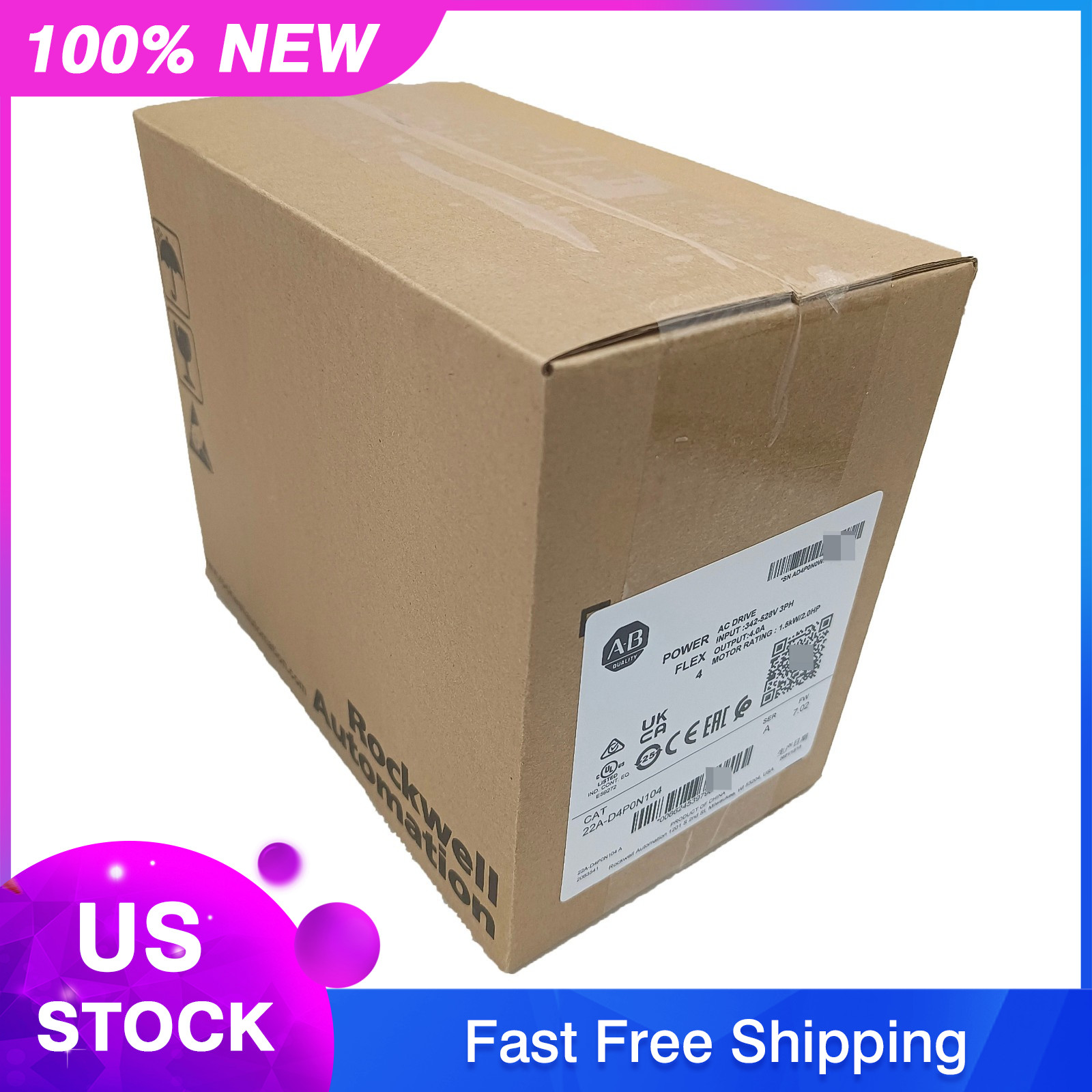 Sealed Allen-Bradley 22A-D4P0N104 SER A POWERFLEX 4 Catalog AC Drive US Free Tax