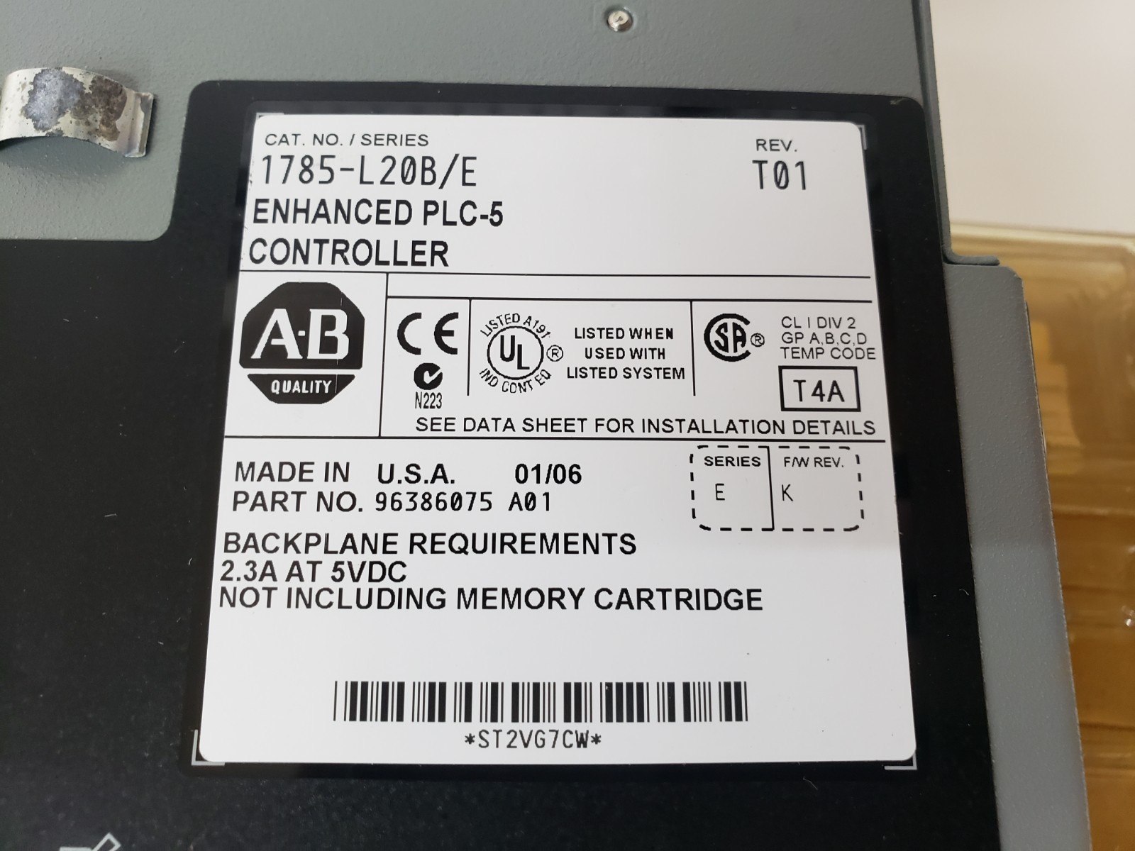 UNUSED – Allen-Bradley 1785-L20B/E T01 PLC Module 1785-L20B Ser. E