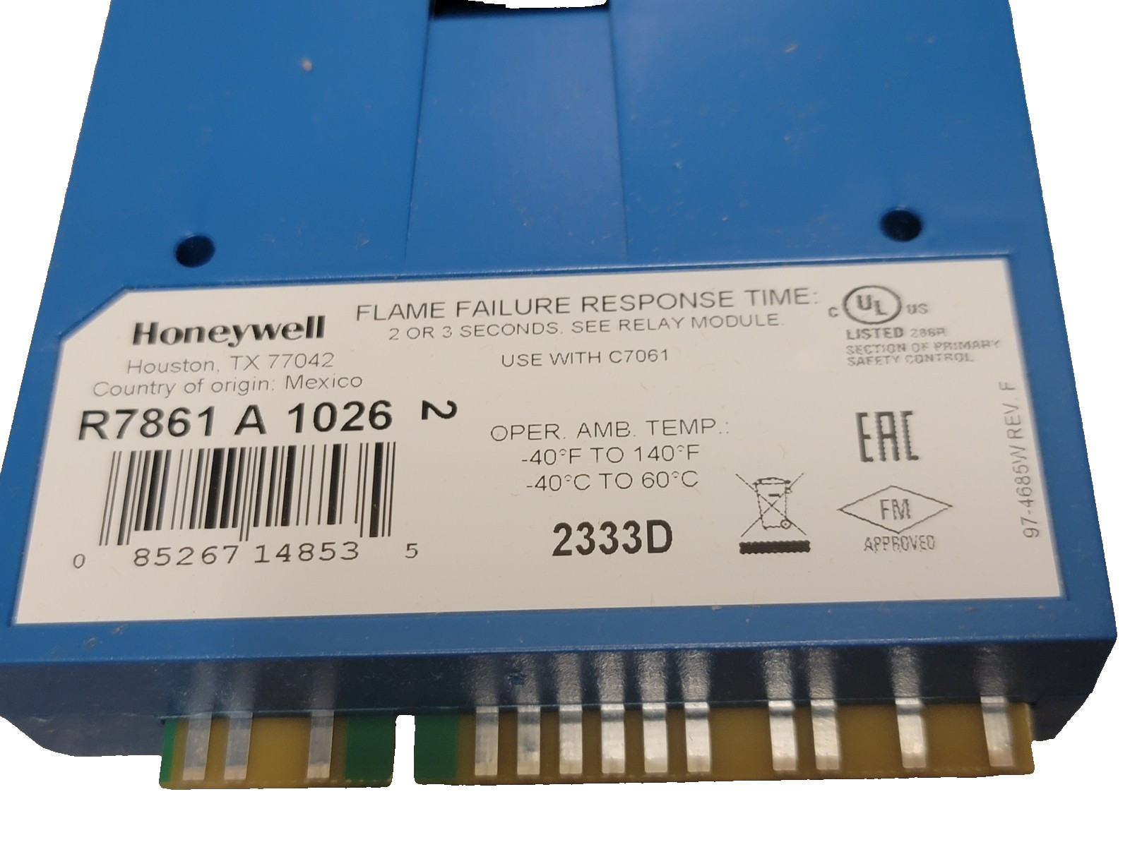 Honeywell R7861 A 1026 Dynamic Self-Check Ultraviolet Amplifier