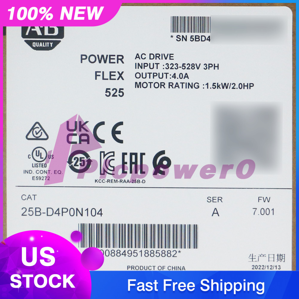 New Allen Bradley 25B-D4P0N104 PowerFlex 525 1.5kW (2Hp) AC Drive
