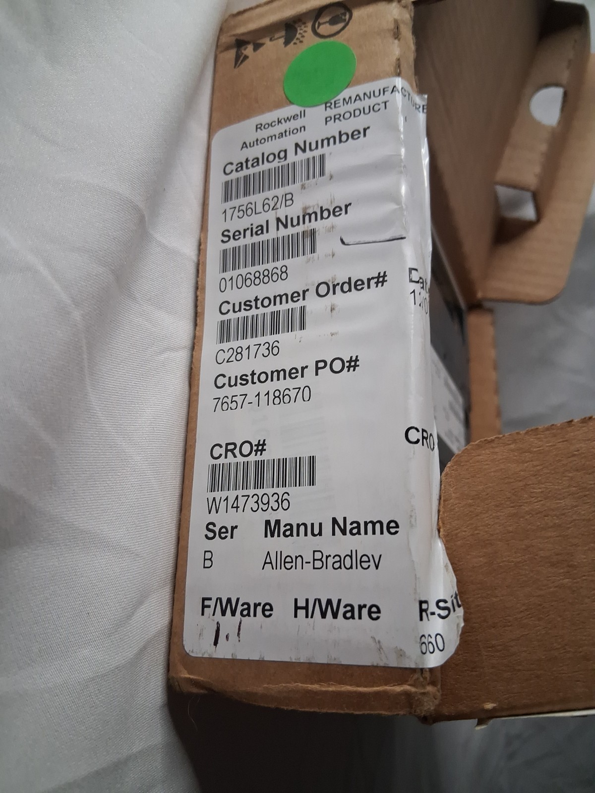 Rockwell Automation Remanufactured Allen Bradley 1756-L62 Ser B ControlLogix