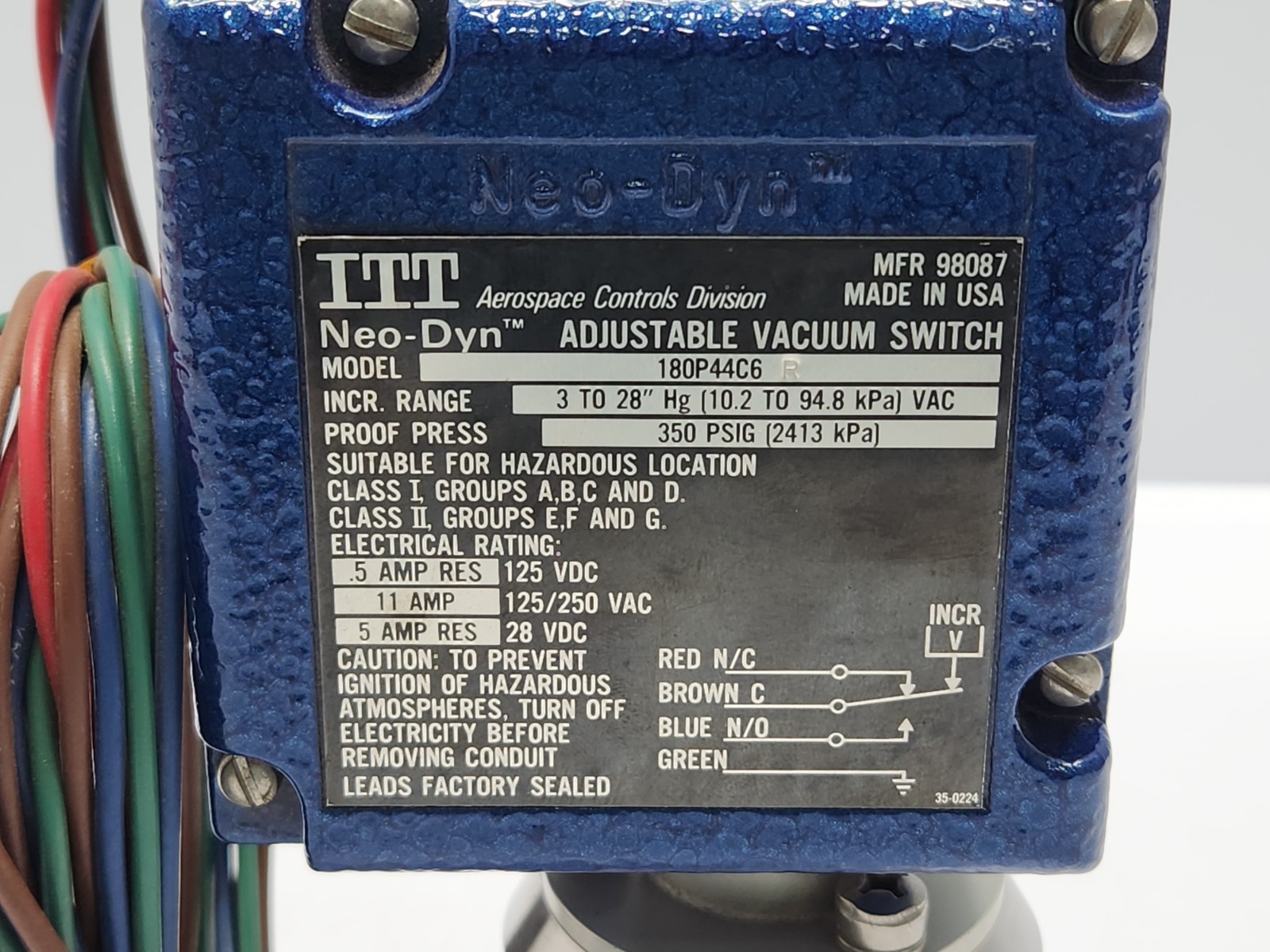 ITT NEO-DYN 180P44C6R ADJUSTABLE VACUUM SWITCH 350 PSIG