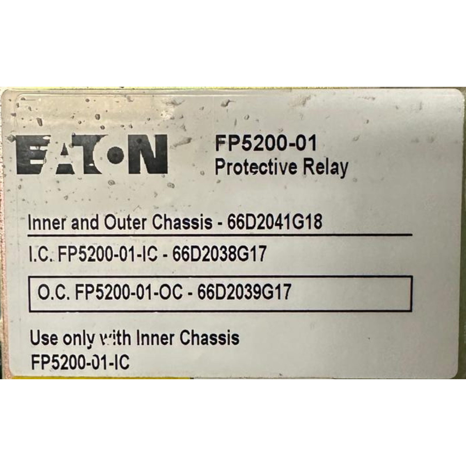Eaton Cutler-Hammer FP5200-01 Protective Relay I.C & O.C – 66D2038G17/66D2041G18