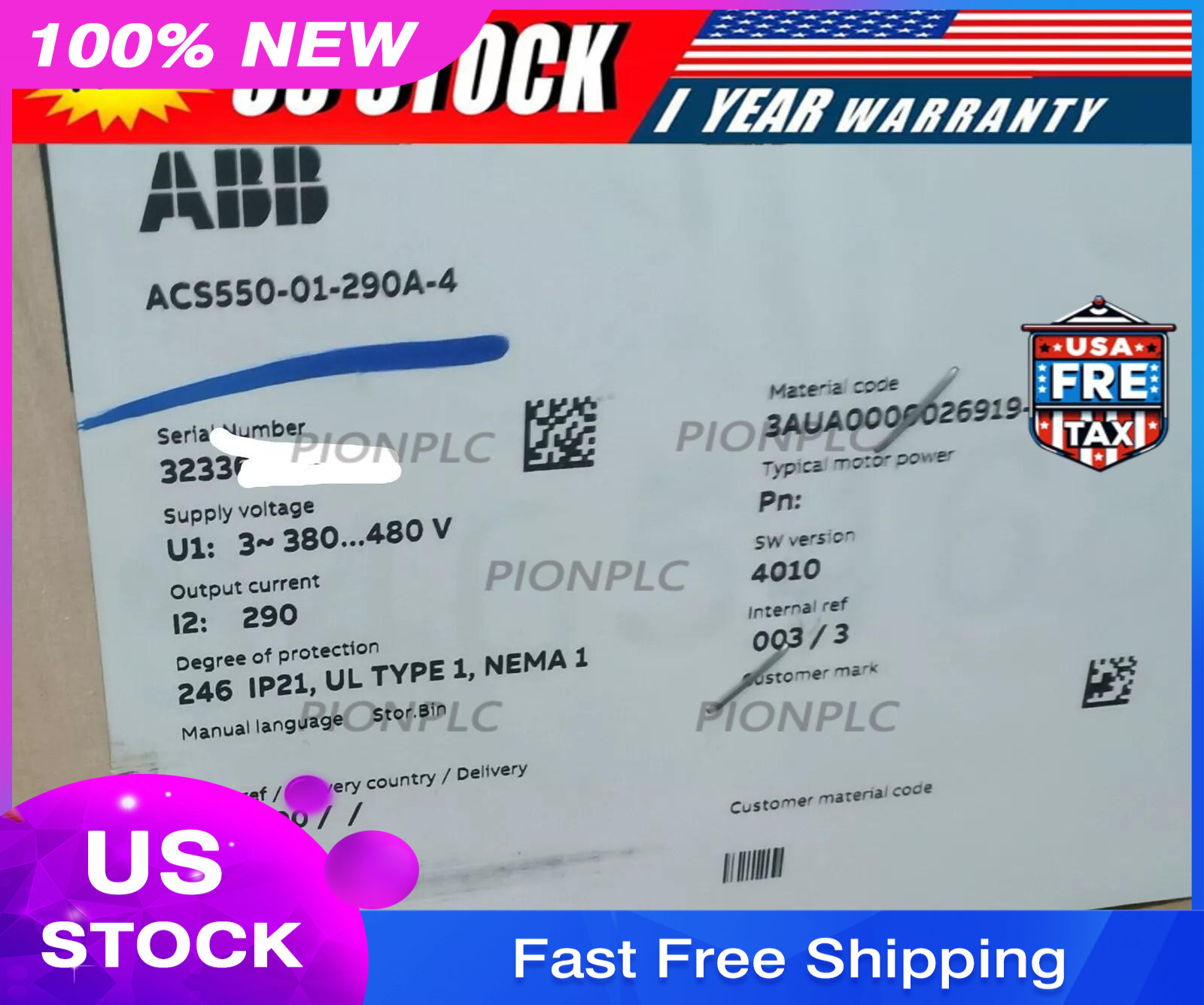 ACS550-01-290A-4 Brand new ABB frequency converter No Keypad