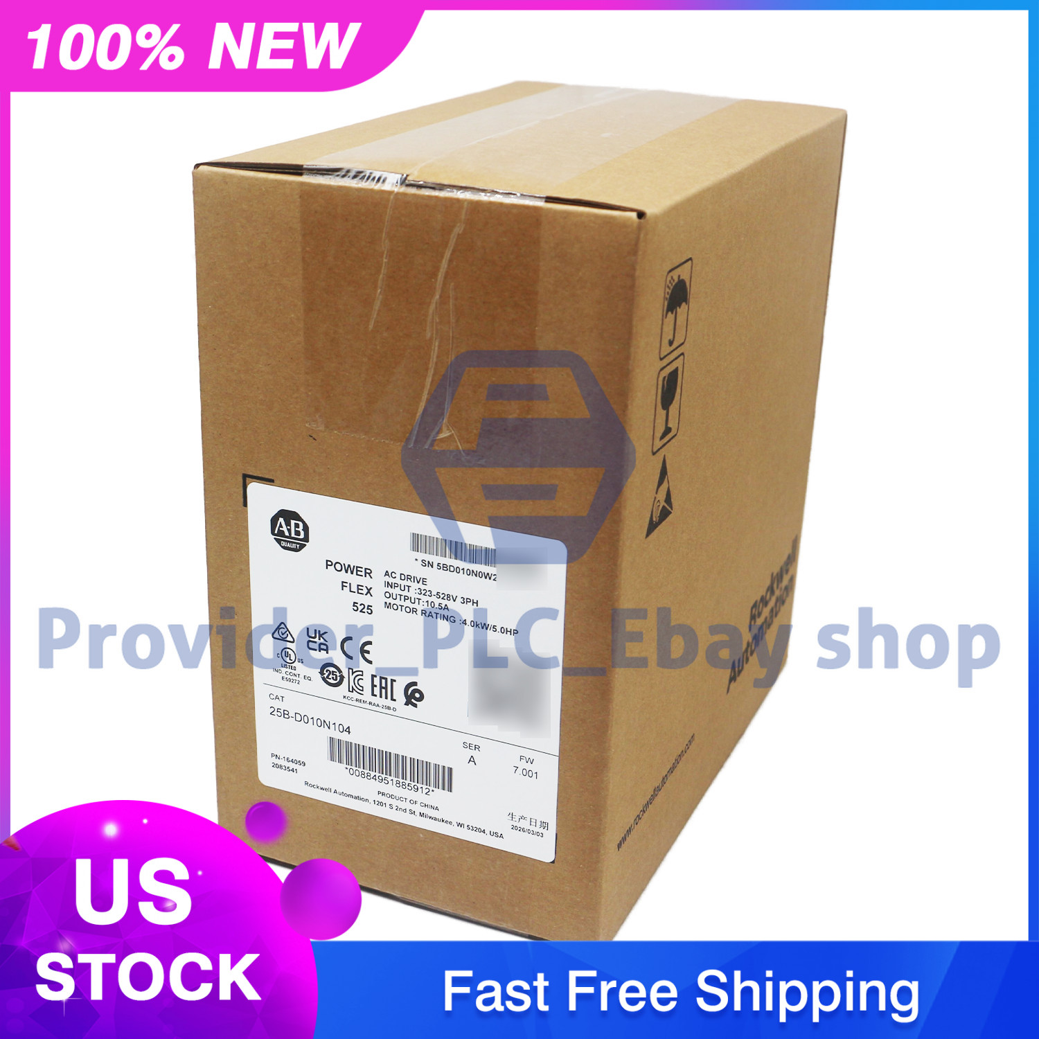 Allen Bradley 25B-D010N104 /A Powerflex 525 AC Drive 5HP 4.0KW 25BD010N104