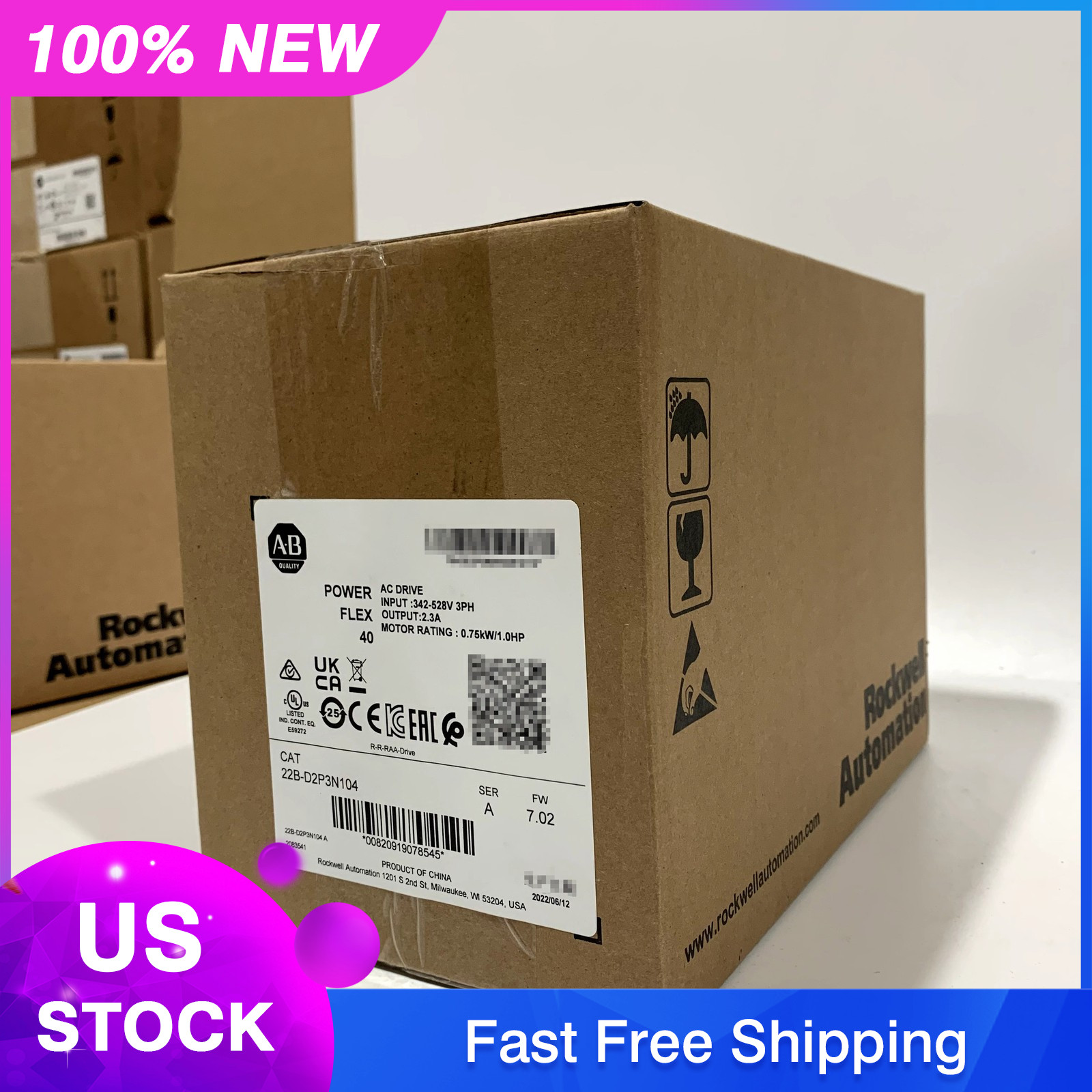 New Sealed AB 22B-D2P3N104 PowerFlex 40 0.75 kW 1 HP AC Drive DHL fast delivery.