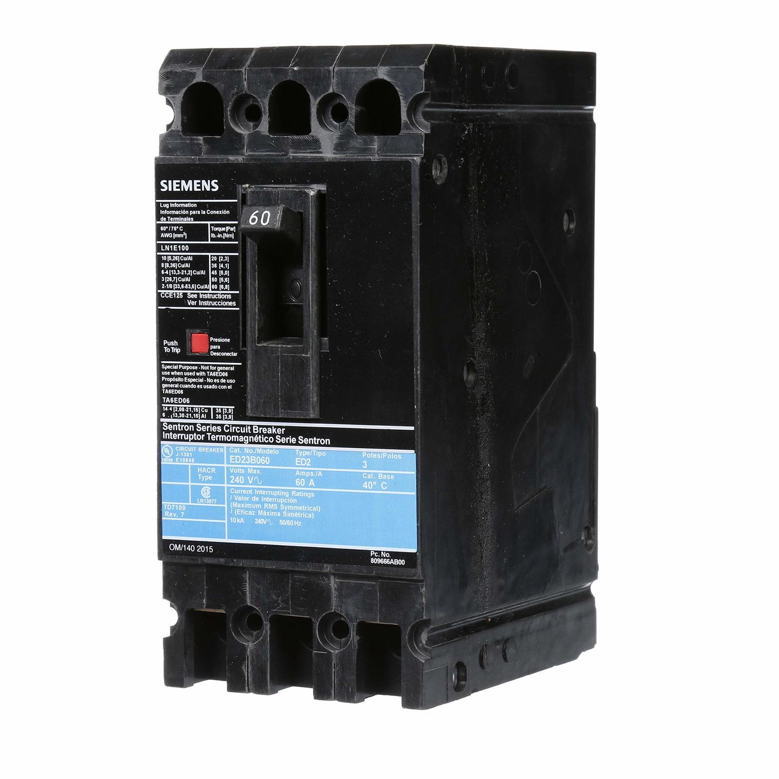 Siemens ED23B060 Circuit Breaker, Type ED2, 60 Amp, 3 Pole