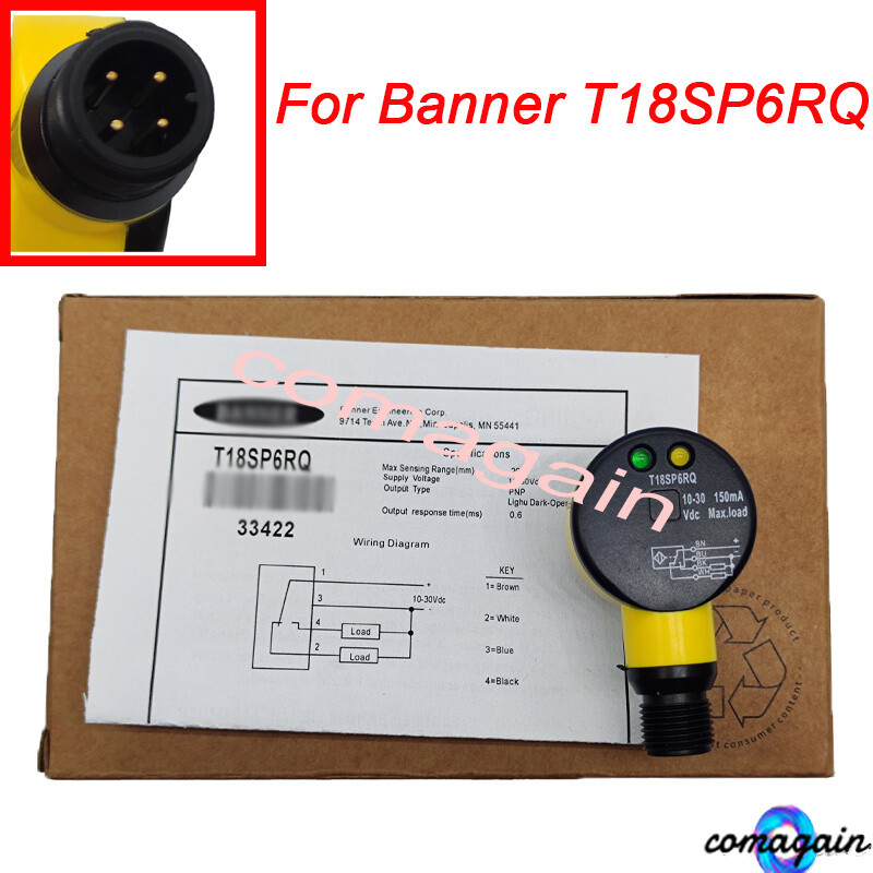 For Banner T18SP6RQ Photoelectric Switch Sensor 10-30VDC 150mA 20000mm 4-Pins