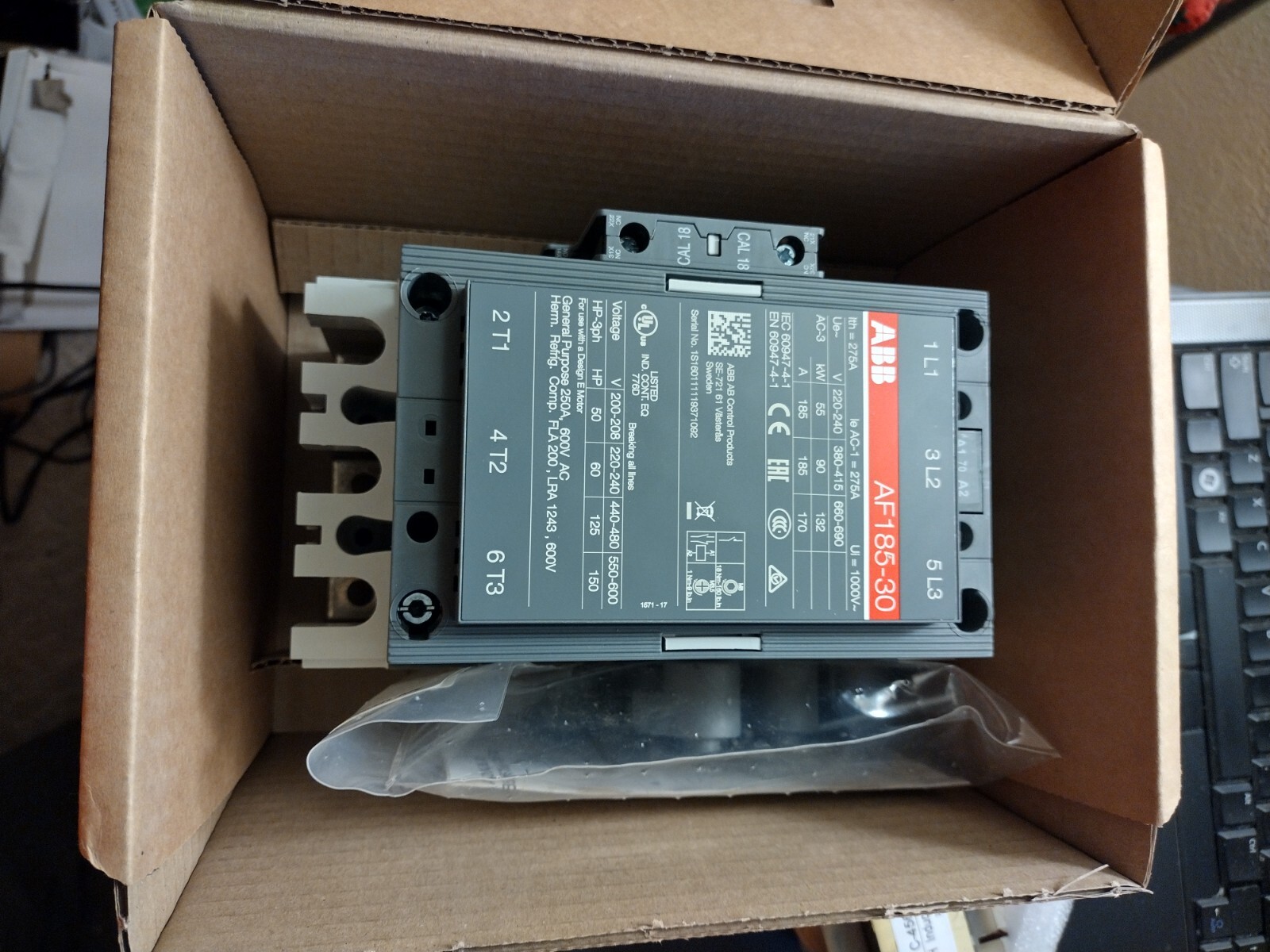 New In Box, ABB AF185-30-11 Contactor 100-250V 50/60 Hz, Made in Sweden