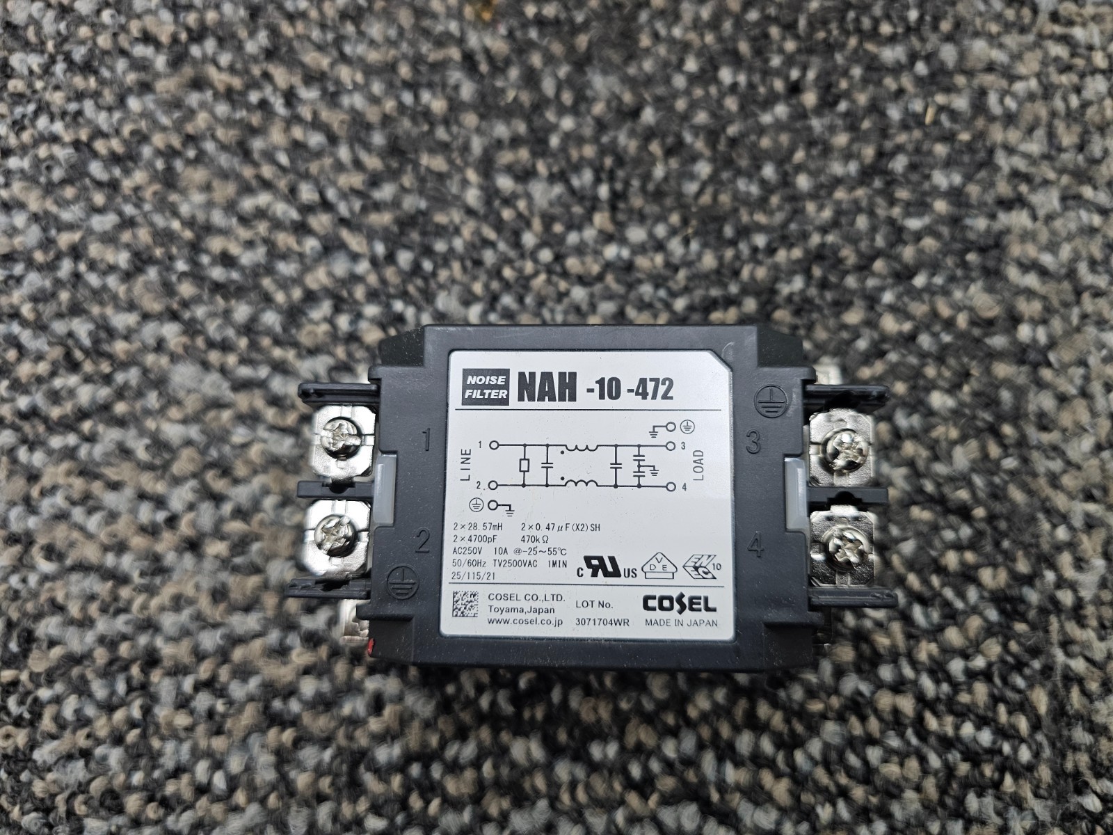 COSEL NAH-10-472 Single Phase Noise Filter AC/DC 10 kHz 250VAC 10A