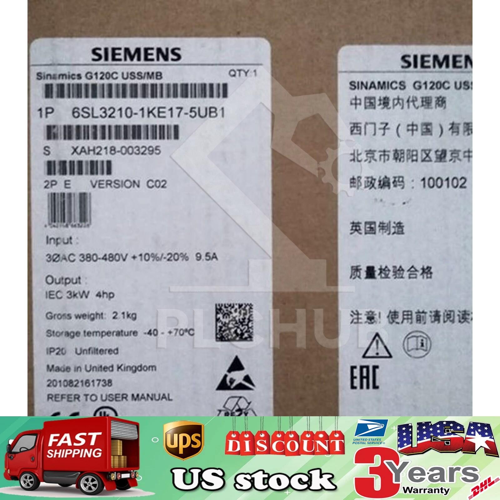 New Siemens 6SL3210-1KE17-5UB1 6SL32101KE175UB1 G120C RATED POWER 3,0KW