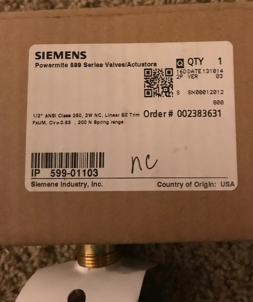 SIEMENS 599-01103 Control Valve,Globe, 1/2 in. NPT/Model 031342/200N Spring