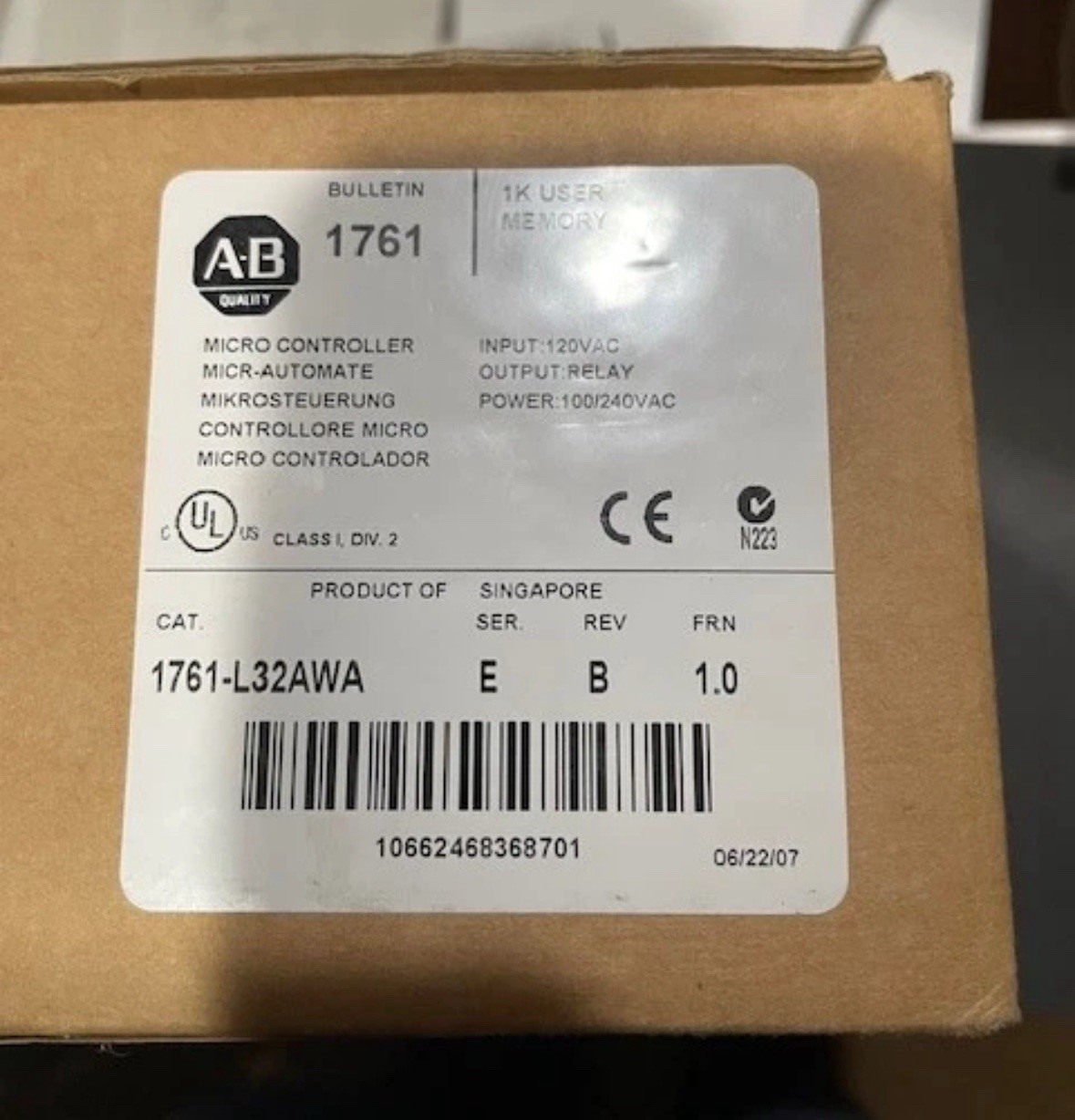 1PC New AB 1761-L32AWA Ser E FRN 1.0 MicroLogix 1000 Controller CPU 32 Point PLC