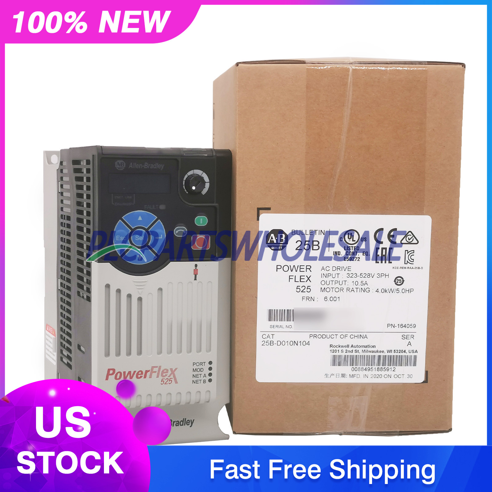 New Allen Bradley 25B-D010N104 PowerFlex 525 4kW 5Hp AC Drive Variable Frequency