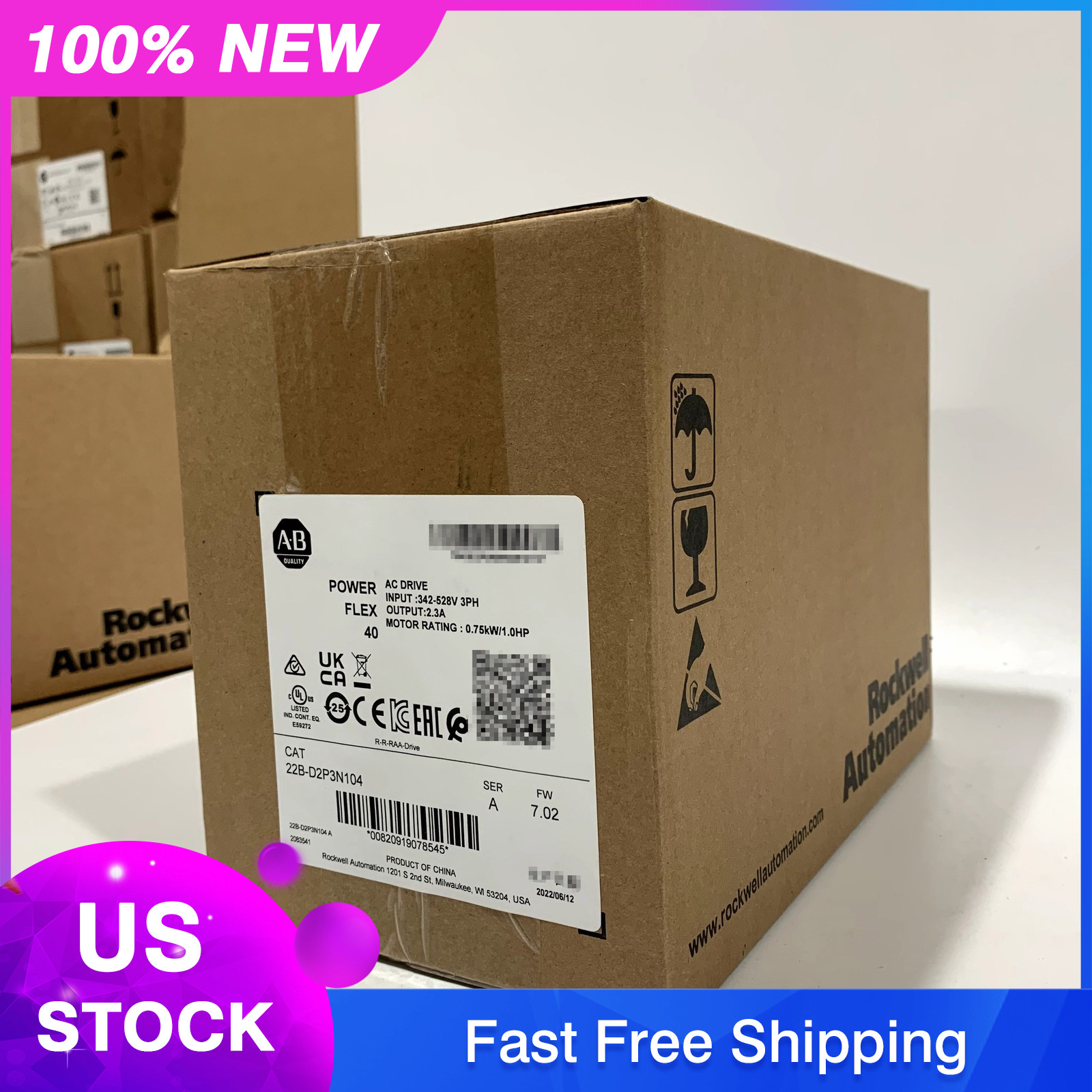 New Sealed AB 22B-D2P3N104 PowerFlex 40 0.75 kW 1 HP AC Drive DHL fast delivery.