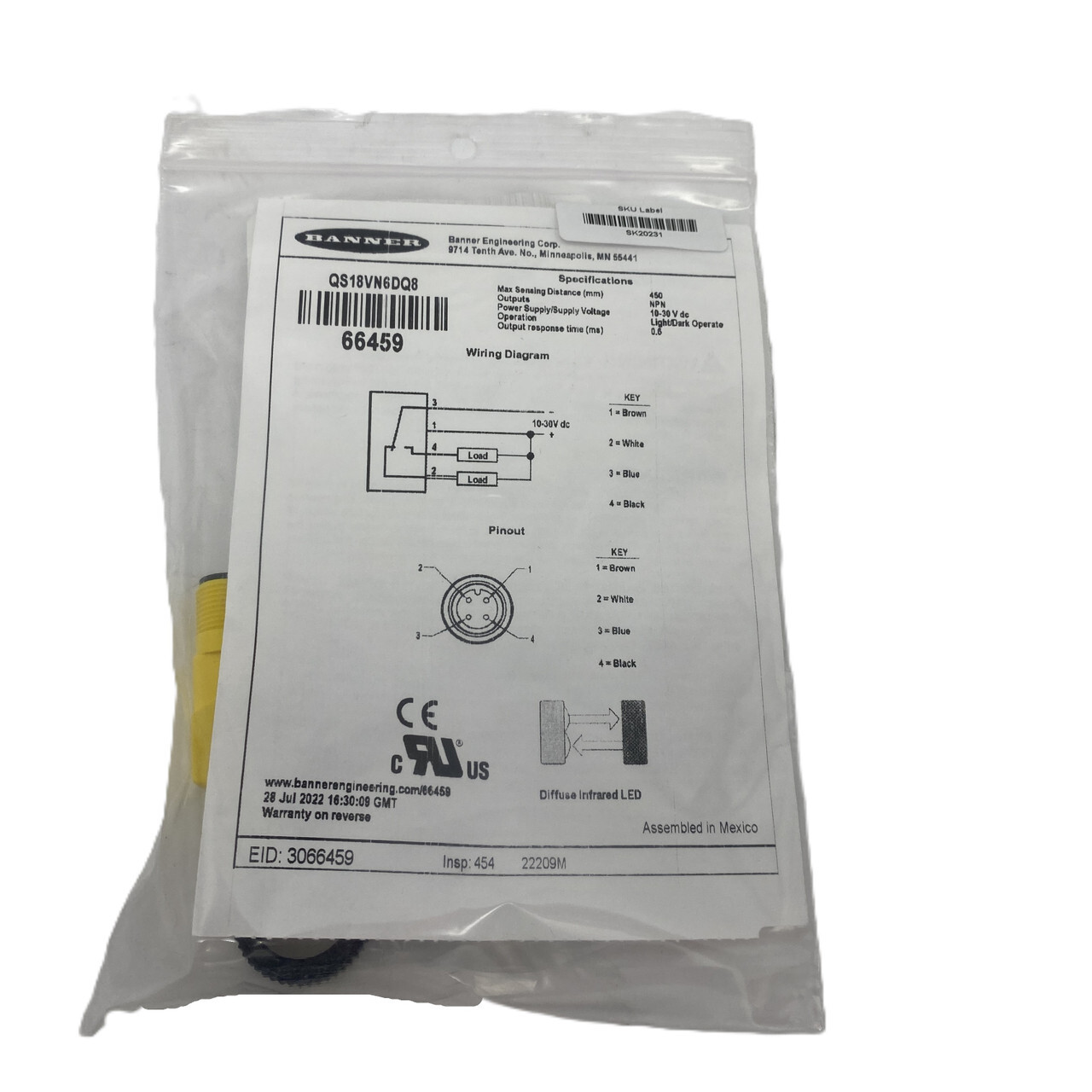 BANNER QS18VN6DQ8 10-30VDC Photoelectric Sensor – NEW