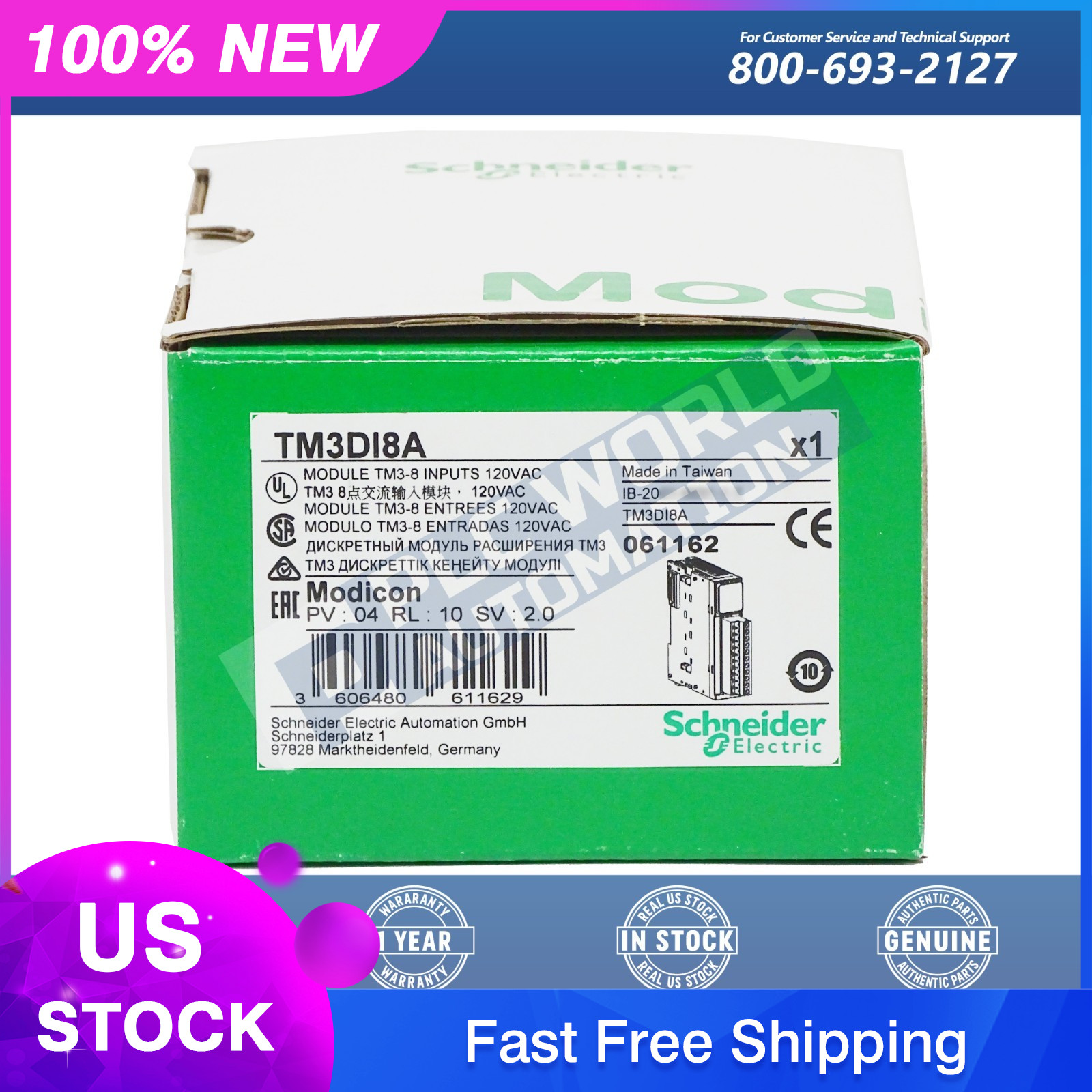 Schneider TM3DI8A Modicon TM3-8 Discrete Input Module Screw Terminals, Brand New